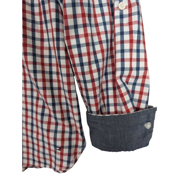 Tommy Hilfiger Popover Shirt Womens XL Red Blue Gingham Plaid Adjustable Sleeve - Picture 4 of 10